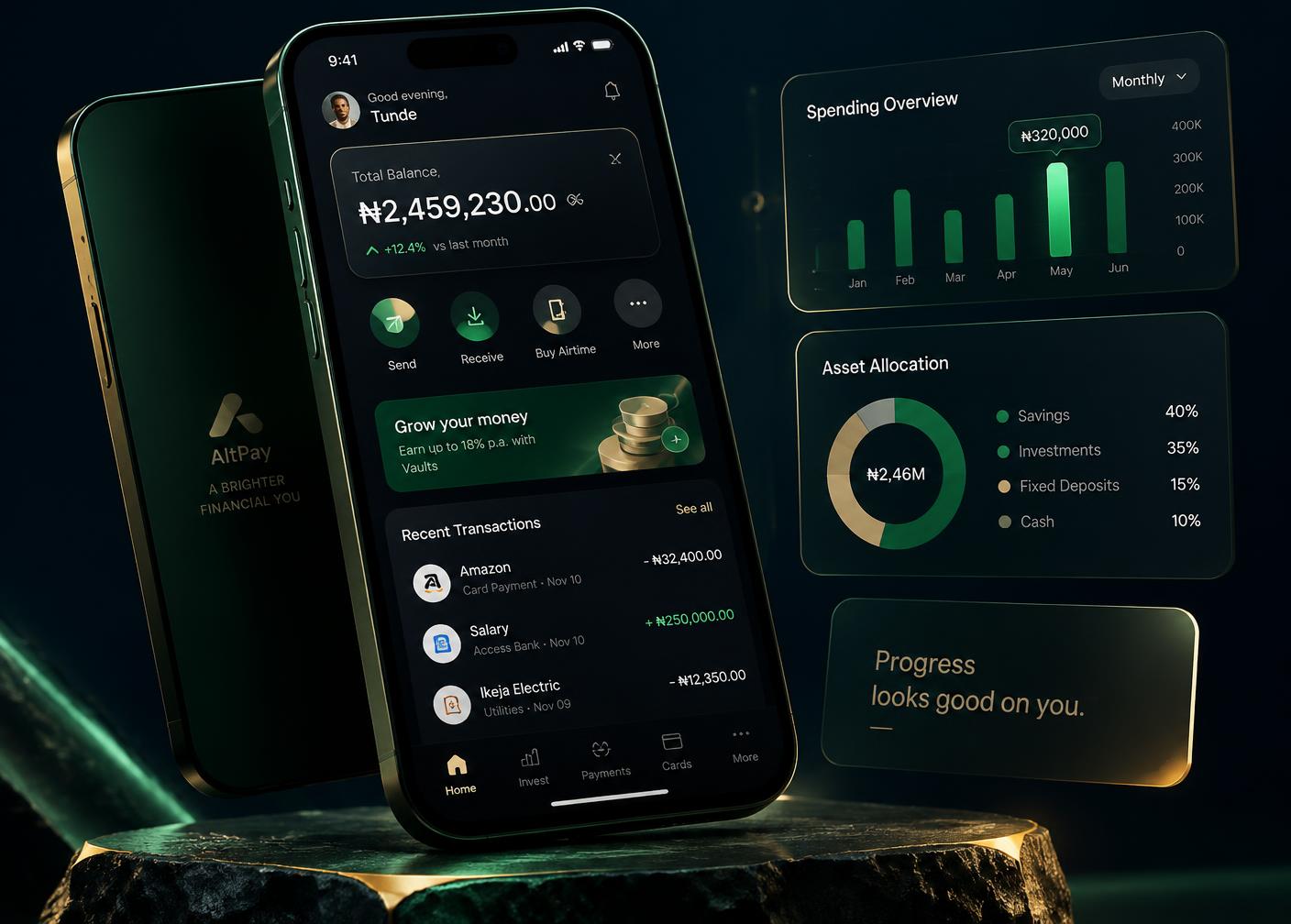 FlashEarnersHub wallet dashboard showing Naira balances and earnings analytics